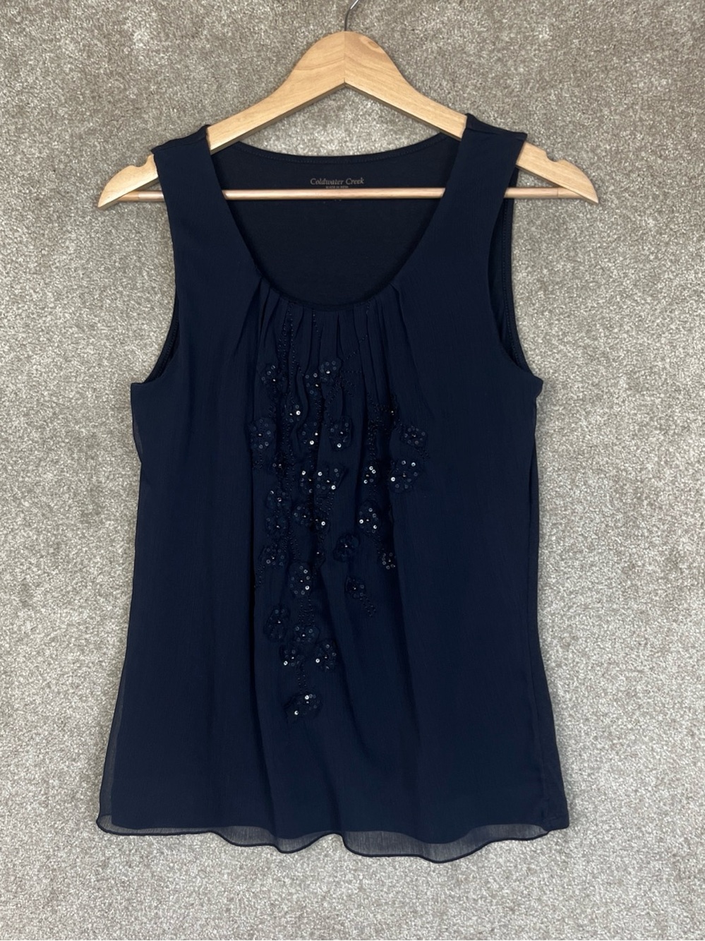 Coldwater Creek Tank Top Womens Extra Small Blue Beaded Stretch Pullover- 5368